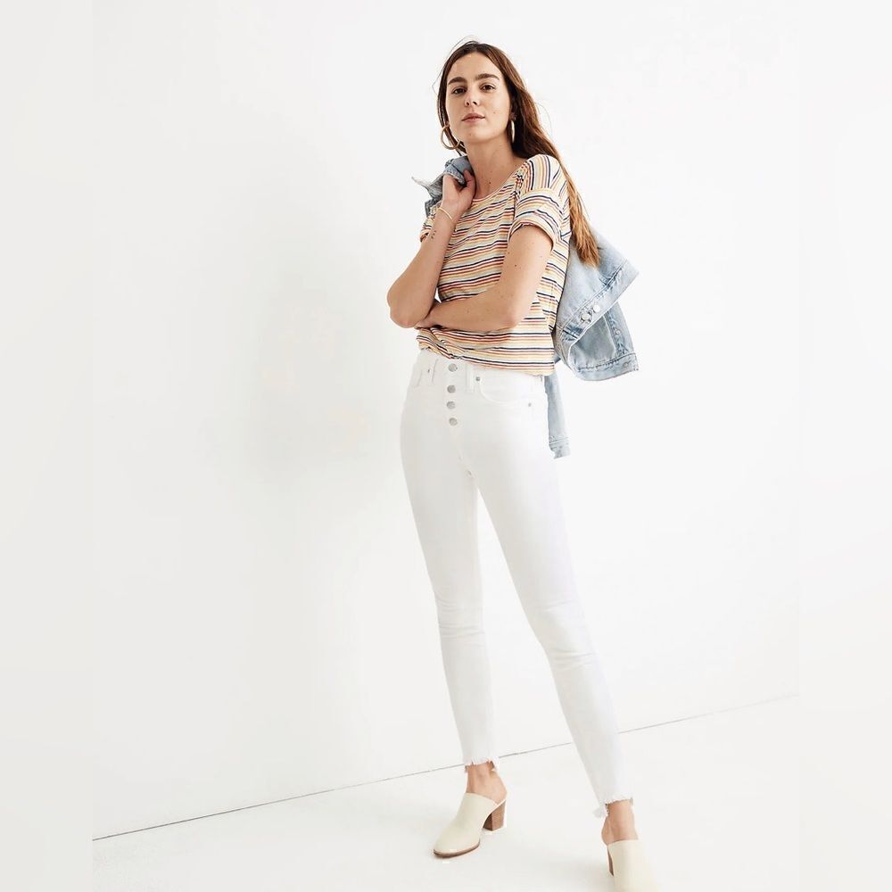 MADEWELL 10" High-Rise Skinny Jeans in Pure White: Step-Hem Edition size 26